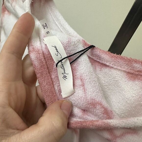 NWT MUSTARD SEED Oversized Pink Tie Dye Cropped Sweatshirt Shoulder Cut Out Smal - Picture 4 of 5